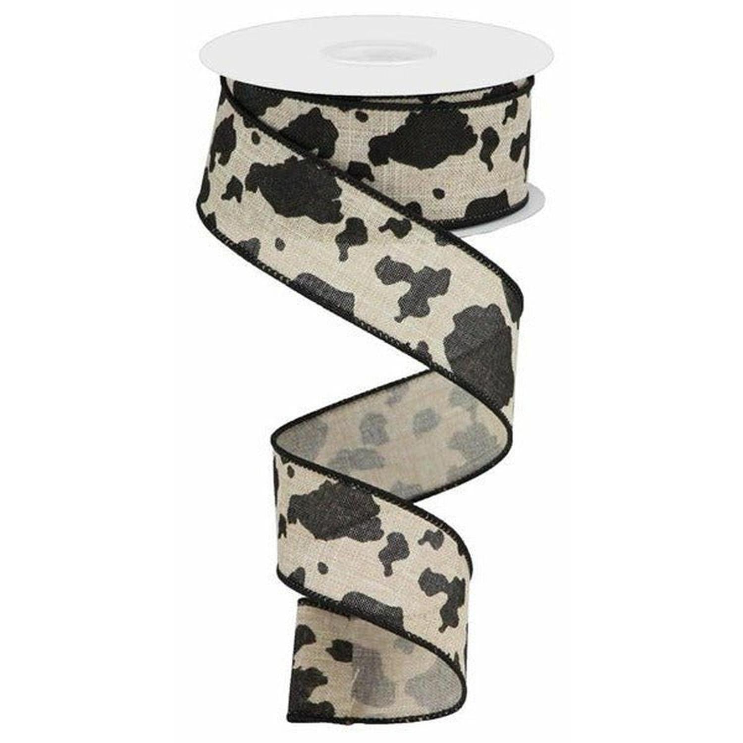 1.5" Cowhide Print Ribbon: Natural & Black (10 Yards)