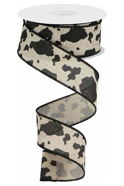 1.5" Cowhide Print Ribbon: Natural & Black (10 Yards) - Michelle's aDOORable Creations - Wired Edge Ribbon
