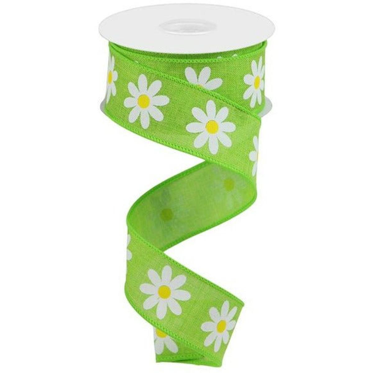 Shop For 1.5" Daisy Royal Ribbon: Lime Green (10 Yards) at Michelle's aDOORable Creations