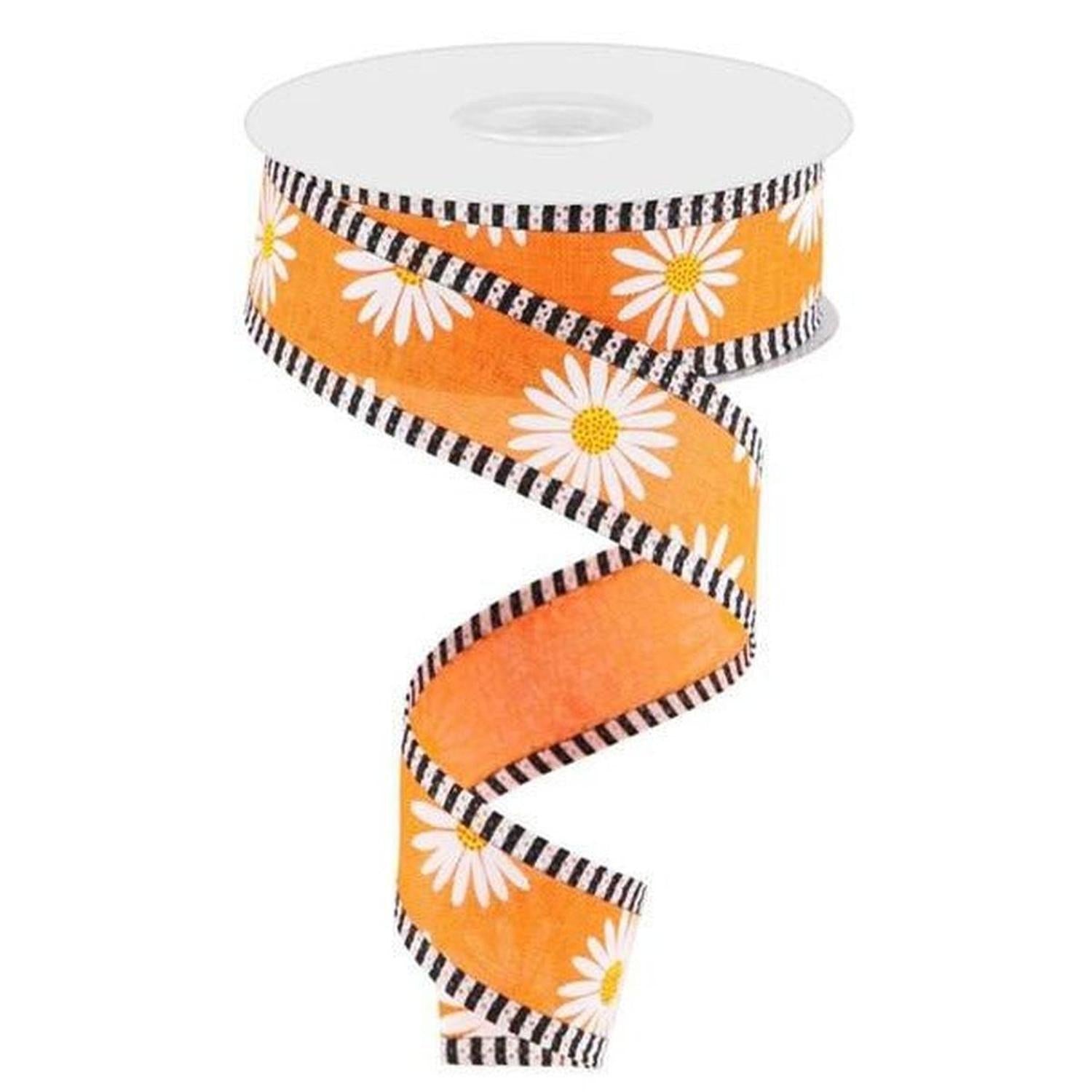 1.5" Daisy Stripe Royal Ribbon: New Orange (10 Yards)