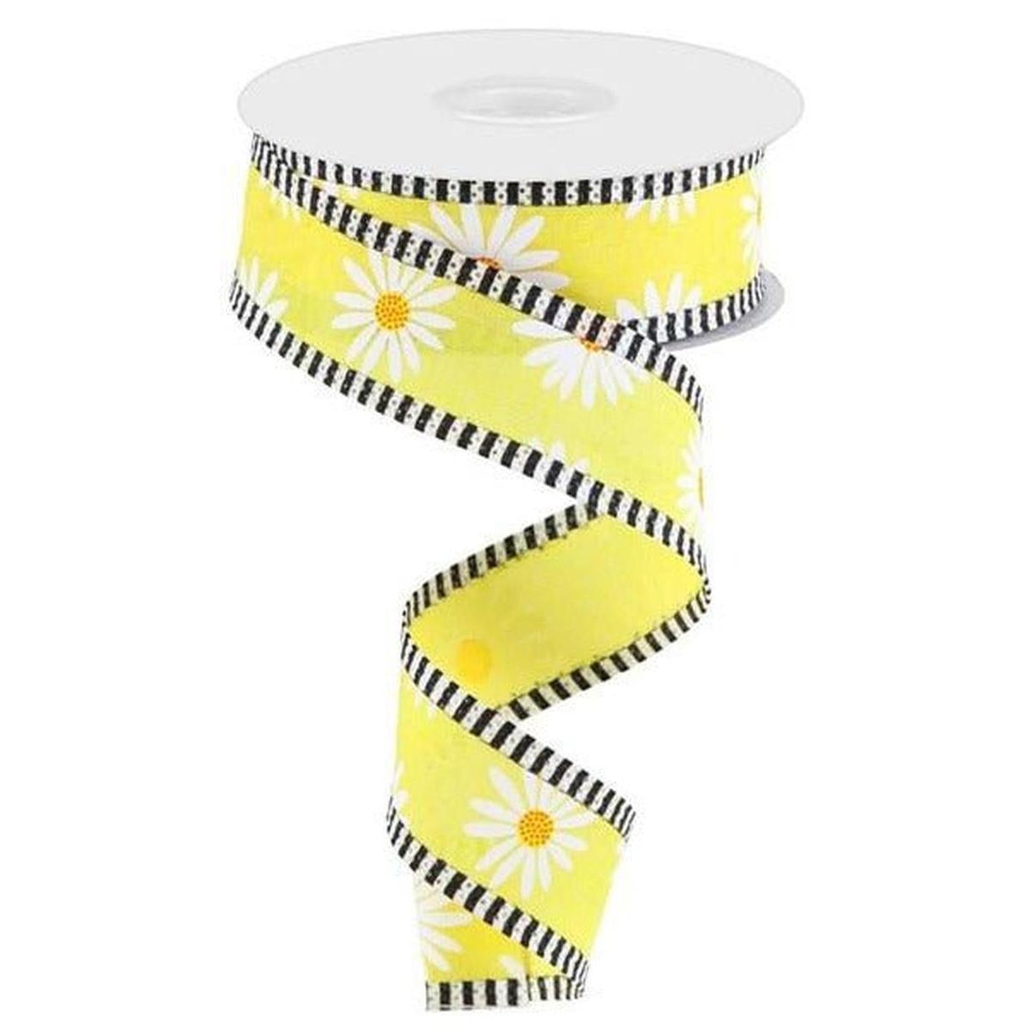 1.5" Daisy Stripe Royal Ribbon: Yellow (10 Yards)