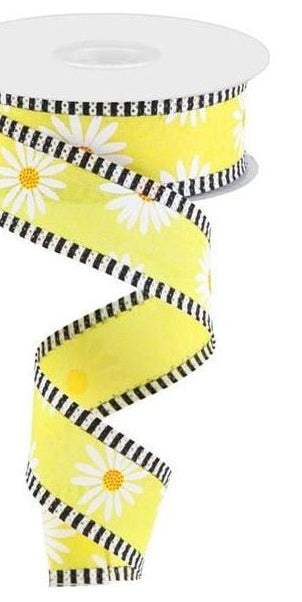 1.5" Daisy Stripe Royal Ribbon: Yellow (10 Yards) - Michelle's aDOORable Creations - Wired Edge Ribbon