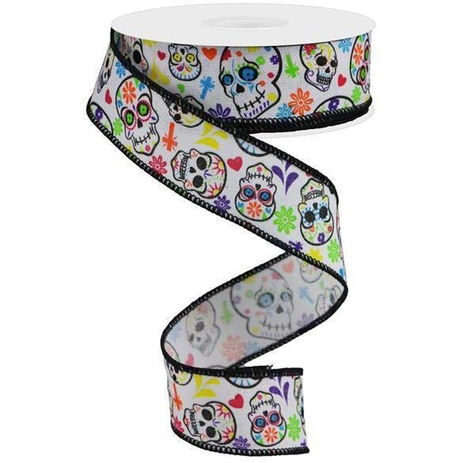 1.5" Day of the Dead Ribbon: White (10 Yards)