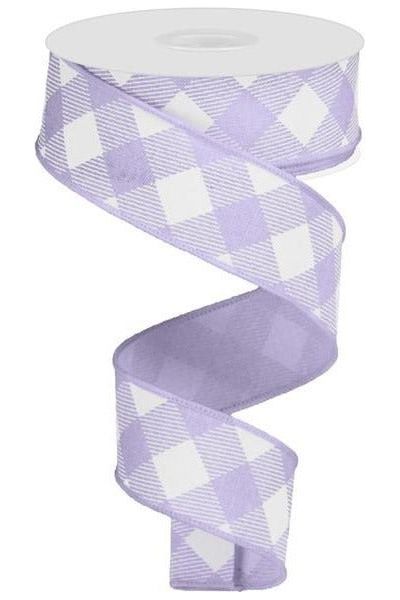 Shop For 1.5" Diagonal Check On Royal Ribbon: Lavender & White (10 Yards) RGA1264NR