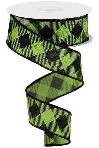 Shop For 1.5" Diagonal Check On Royal Ribbon: Lime Green (10 Yards) at Michelle's aDOORable Creations