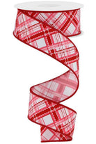 1.5" Diagonal Dash Plaid: Pink/Red (10 Yard) - Michelle's aDOORable Creations - Wired Edge Ribbon