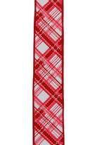 1.5" Diagonal Dash Plaid: Pink/Red (10 Yard) - Michelle's aDOORable Creations - Wired Edge Ribbon