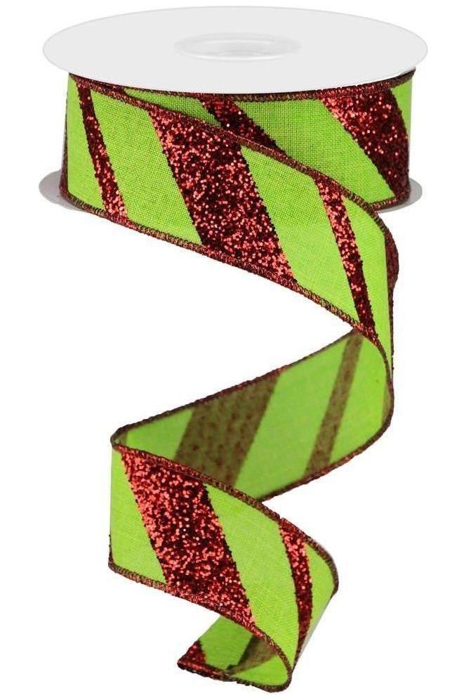 Shop For 1.5" Diagonal Glitter on Royal Ribbon: Lime Green (10 Yards) at Michelle's aDOORable Creations