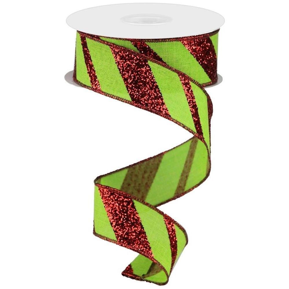 Shop For 1.5" Diagonal Glitter on Royal Ribbon: Lime Green (10 Yards) at Michelle's aDOORable Creations