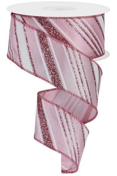 Shop For 1.5" Diagonal Line Glitter Ribbon: Pink (10 Yards) at Michelle's aDOORable Creations