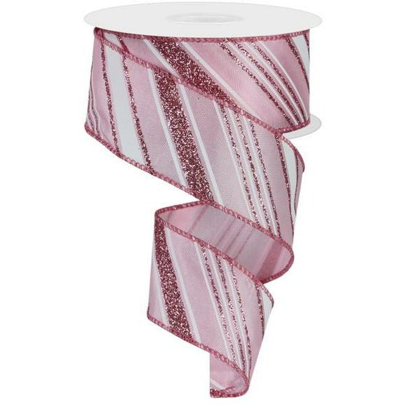 Shop For 1.5" Diagonal Line Glitter Ribbon: Pink (10 Yards) at Michelle's aDOORable Creations