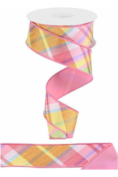 Shop For 1.5" Diagonal Plaid Fused Ribbon: Light Pink/Yellow (10 Yards) RGX0050JC