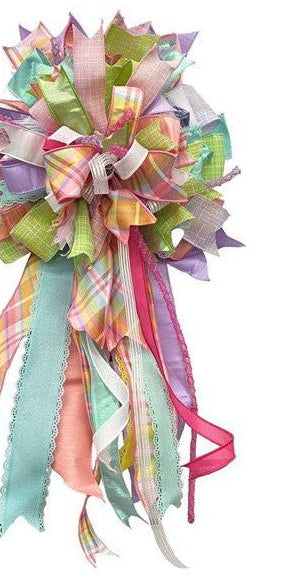 1.5" Diagonal Plaid Fused Ribbon: Light Pink/Yellow (10 Yards) - Michelle's aDOORable Creations - Wired Edge Ribbon