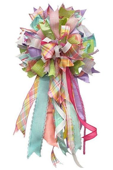 1.5" Diagonal Plaid Fused Ribbon: Light Pink/Yellow (10 Yards) - Michelle's aDOORable Creations - Wired Edge Ribbon