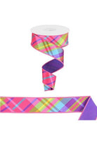 1.5" Diagonal Plaid Fused Ribbon: Purple (10 Yards) - Michelle's aDOORable Creations - Wired Edge Ribbon