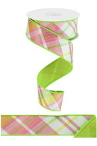 Shop For 1.5" Diagonal Plaid Fused Ribbon: Spring Green (10 Yards) RGX0050RY