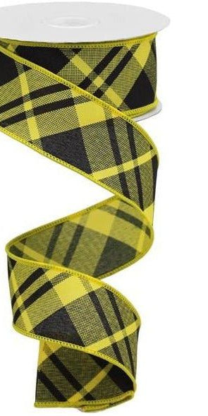 1.5" Diagonal Plaid Ribbon: Sun Yellow (10 Yards) - Michelle's aDOORable Creations - Wired Edge Ribbon - RGB10508N