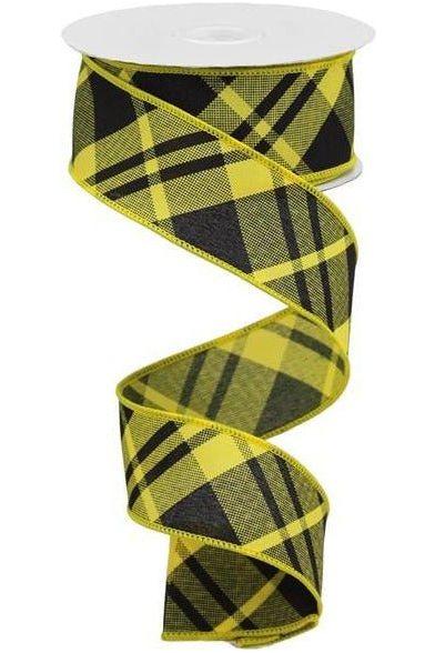 1.5" Diagonal Plaid Ribbon: Sun Yellow (10 Yards) - Michelle's aDOORable Creations - Wired Edge Ribbon - RGB10508N