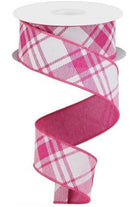 1.5" Diagonal Stripe and Check Ribbon: Fuchsia (10 Yards) - Michelle's aDOORable Creations - Wired Edge Ribbon