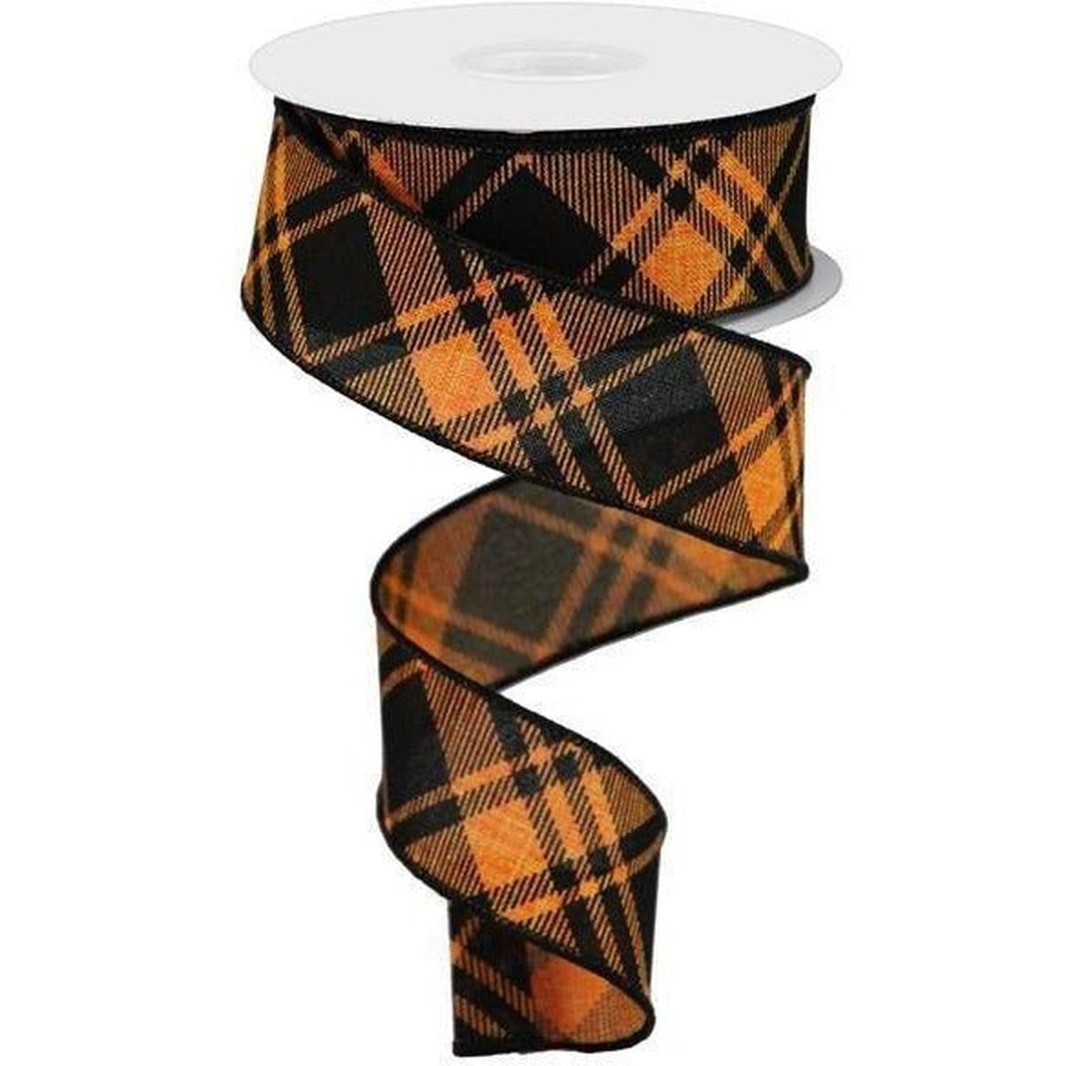 Shop For 1.5" Diagonal Stripe and Check Ribbon: Orange (10 Yards) at Michelle's aDOORable Creations