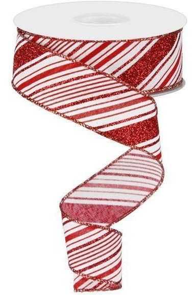 1.5" Diagonal Stripes Ribbon: Red (10 Yards) - Michelle's aDOORable Creations - Wired Edge Ribbon