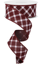 1.5" Diamond Check Royal Ribbon: Burgundy (10 Yards) - Michelle's aDOORable Creations - Wired Edge Ribbon
