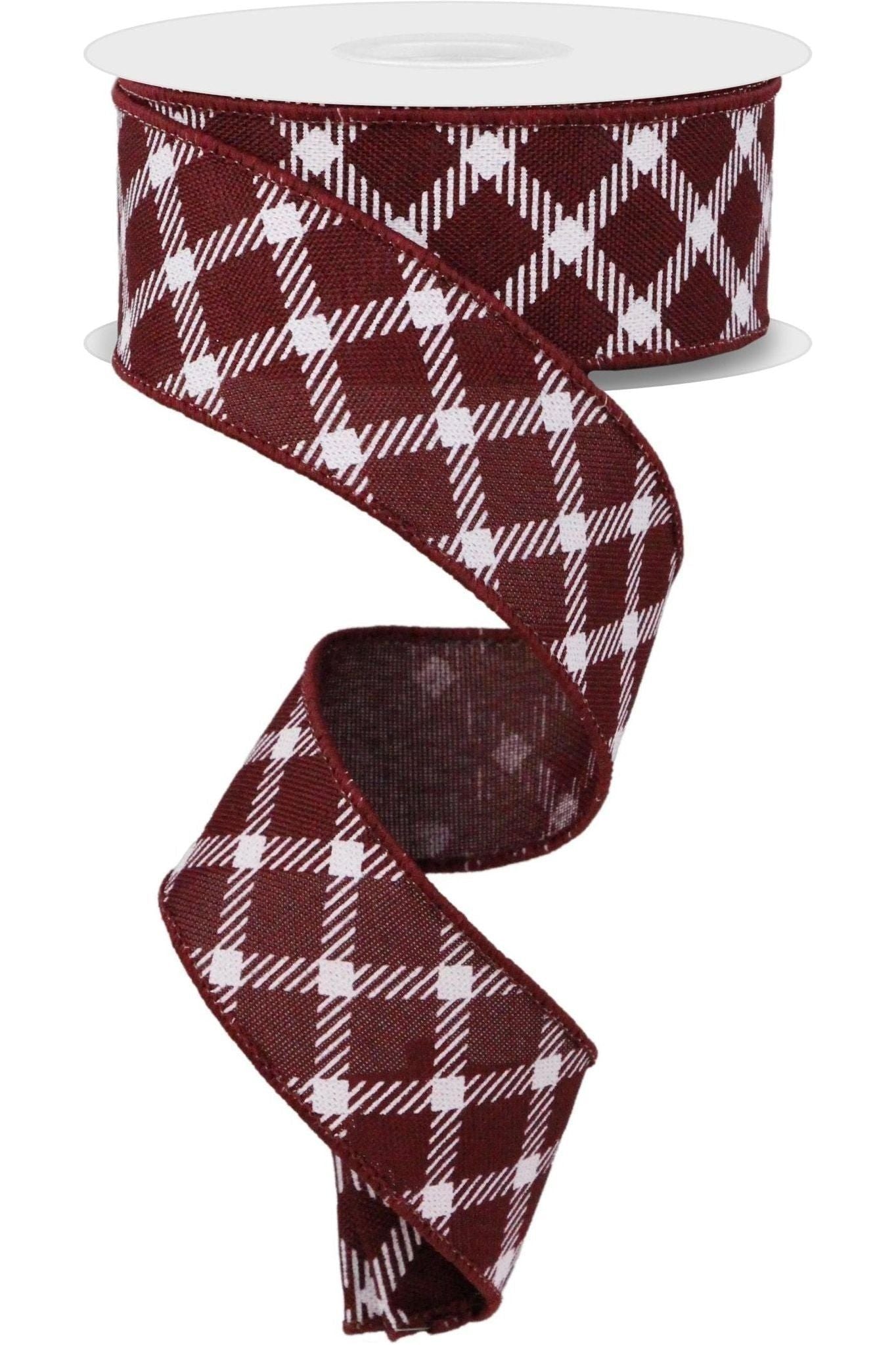 Shop For 1.5" Diamond Check Royal Ribbon: Burgundy (10 Yards) at Michelle's aDOORable Creations