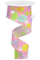 1.5" Easter Eggs on Royal Ribbon: Light Pink (10 Yards) - Michelle's aDOORable Creations - Wired Edge Ribbon