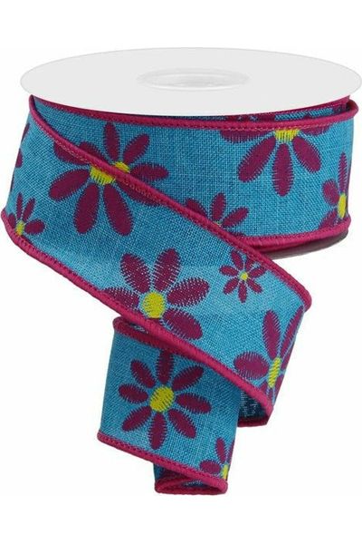 Shop For 1.5" Embroidered Daisy Ribbon: Light Teal (10 Yards) at Michelle's aDOORable Creations