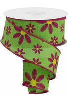 1.5" Embroidered Daisy Ribbon: Lime Green (10 Yards) - Michelle's aDOORable Creations - Wired Edge Ribbon