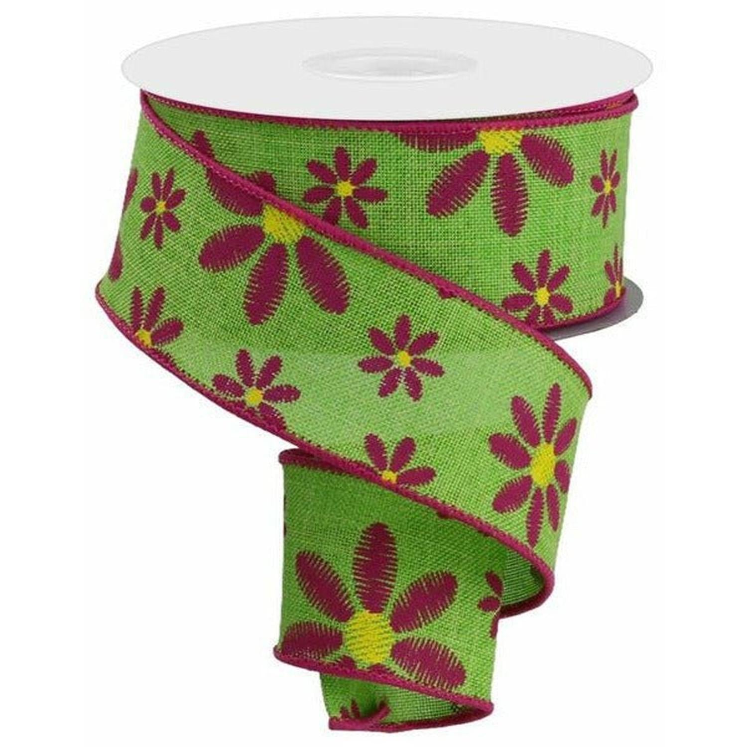 Shop For 1.5" Embroidered Daisy Ribbon: Lime Green (10 Yards) at Michelle's aDOORable Creations
