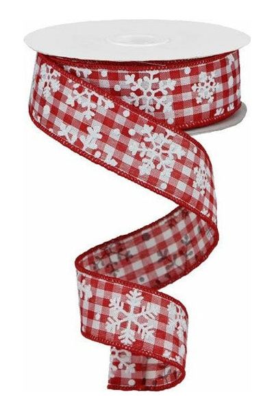 1.5" Falling Snow Check Ribbon: Red (10 Yards) - Michelle's aDOORable Creations - Wired Edge Ribbon