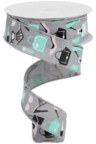 1.5" Fashion Boutique On Royal Ribbon: Lt Grey (10 Yards) - Michelle's aDOORable Creations - Wired Edge Ribbon