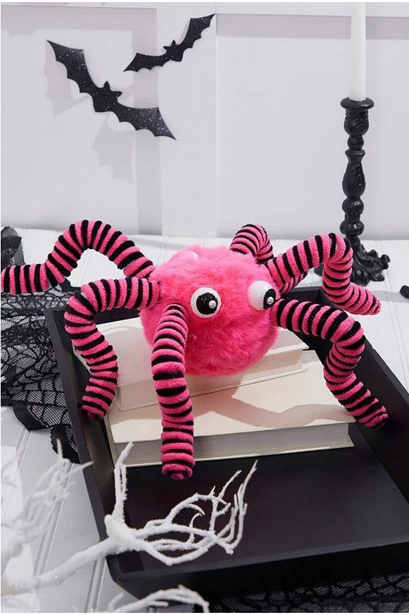 15" Faux Fur Spider Wreath Accent: Pink & Black - Michelle's aDOORable Creations - Halloween Decor