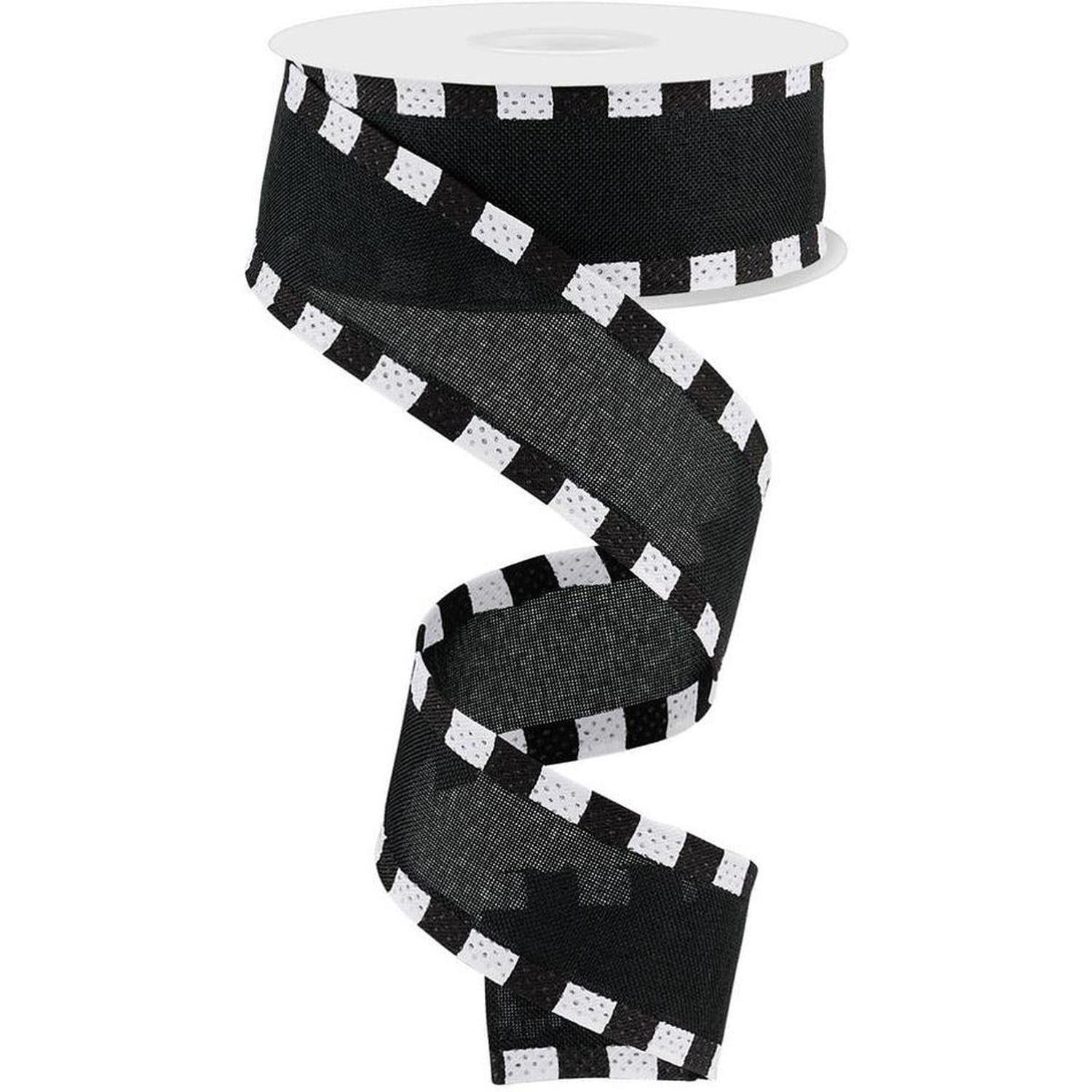 1.5" Faux Royal Burlap/Stripe Edge Ribbon: Black (10 Yards)