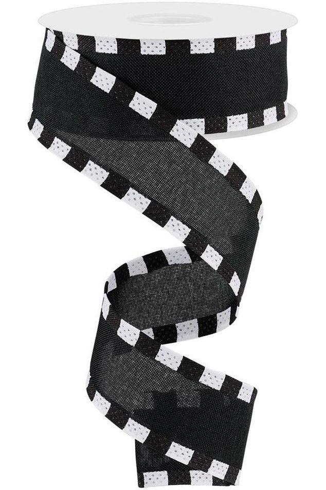 1.5" Faux Royal Burlap/Stripe Edge Ribbon: Black (10 Yards) - Michelle's aDOORable Creations - Wired Edge Ribbon