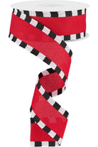 1.5" Faux Royal Burlap/Stripe Edge Ribbon: Red (10 Yards) - Michelle's aDOORable Creations - Wired Edge Ribbon