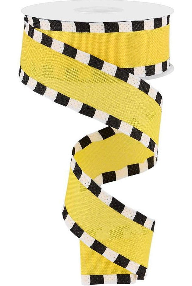 1.5" Faux Royal Burlap/Stripe Edge Ribbon: Yellow (10 Yards) - Michelle's aDOORable Creations - Wired Edge Ribbon