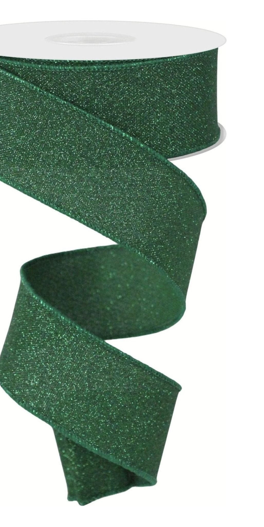 1.5" Fine Glitter On Faux Royal: Emerald Green (10 Yards) - Michelle's aDOORable Creations - Wired Edge Ribbon