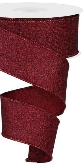 1.5" Fine Glitter On Royal Ribbon: Burgundy (10 Yards) - Michelle's aDOORable Creations - Wired Edge Ribbon