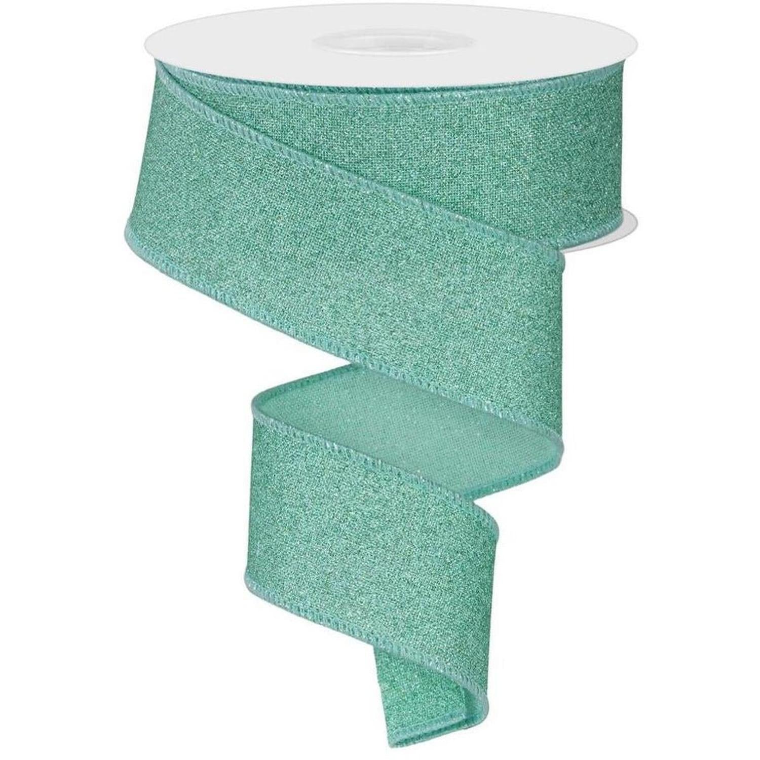 1.5" Fine Glitter on Royal Ribbon: Mint Green (10 Yards)