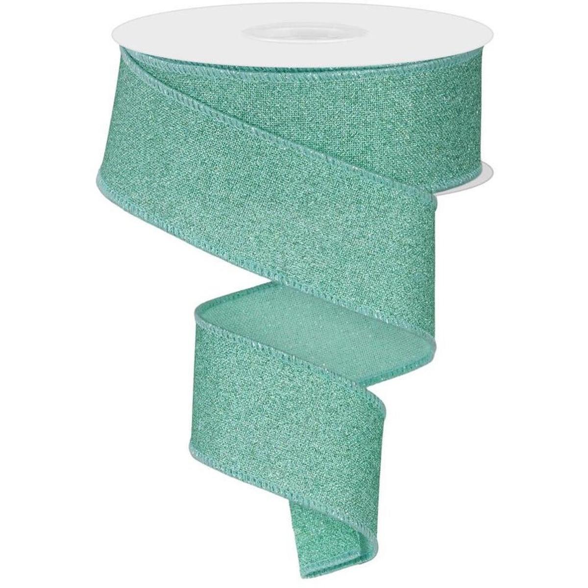 Shop For 1.5" Fine Glitter on Royal Ribbon: Mint Green (10 Yards) at Michelle's aDOORable Creations
