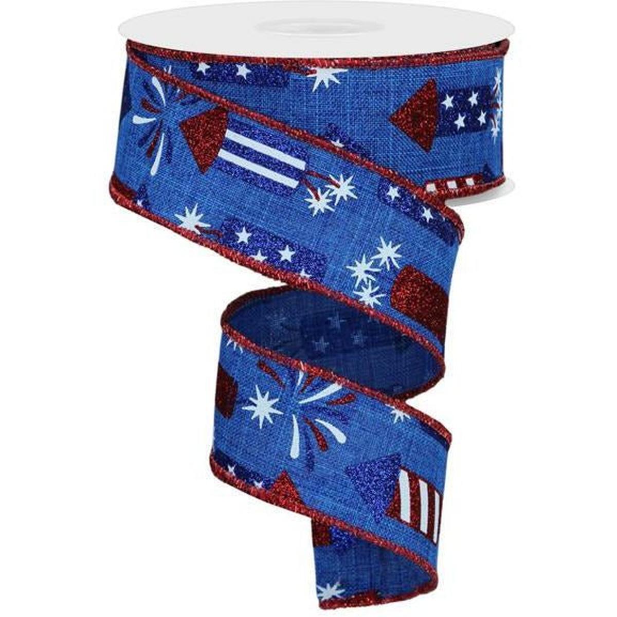 Shop For 1.5" Firecrackers Ribbon: Royal Blue (10 Yards) at Michelle's aDOORable Creations