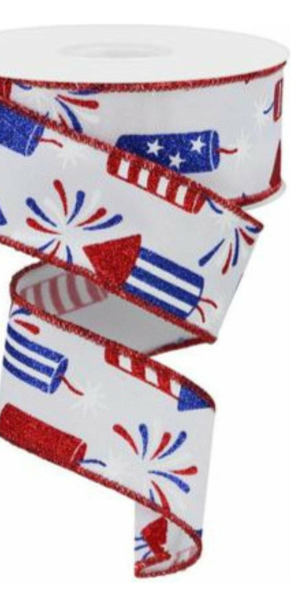 1.5" Firecrackers Ribbon: White (10 Yards) - Michelle's aDOORable Creations - Wired Edge Ribbon
