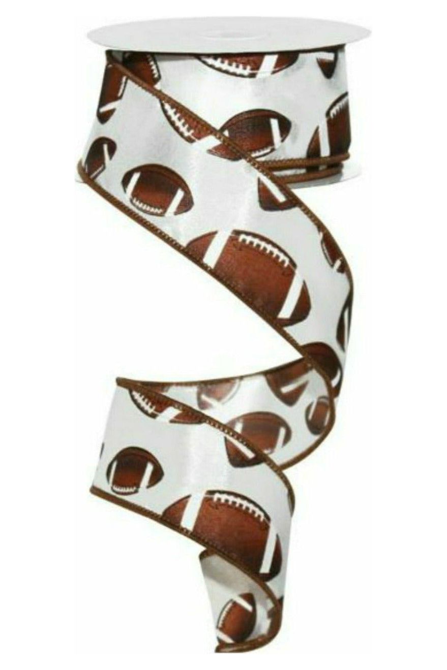 1.5" Football Ribbon: Brown & White (10 Yards) - Michelle's aDOORable Creations - Wired Edge Ribbon