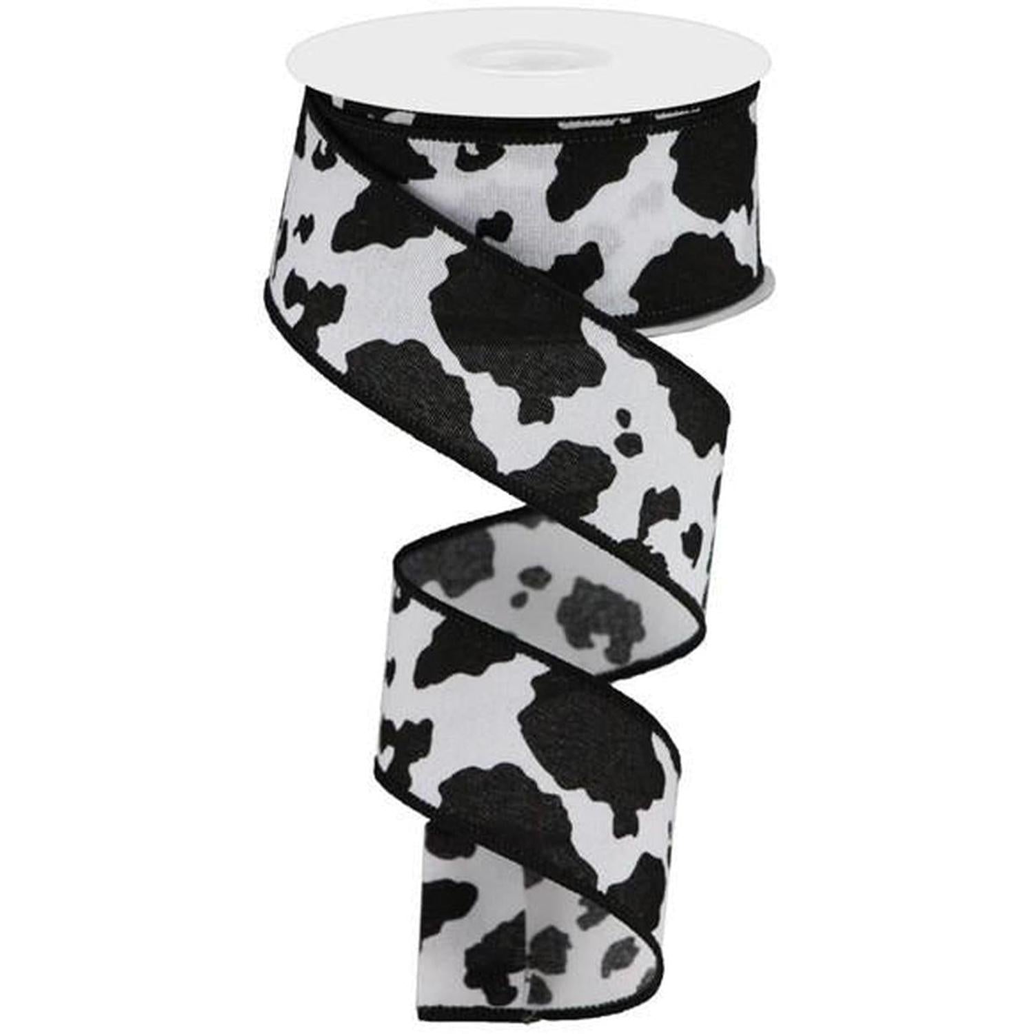 1.5" Fuzzy Cow Print Ribbon: Black & White (10 Yards)