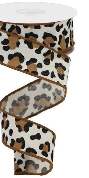 1.5" Fuzzy Leopard Print Ribbon: Natural (10 Yards) - Michelle's aDOORable Creations - Wired Edge Ribbon