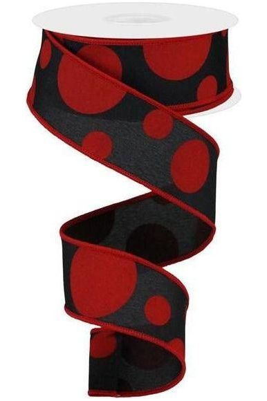 Shop For 1.5" Giant Three Size Polka Dot Ribbon: Black & Red (10 Yards) at Michelle's aDOORable Creations