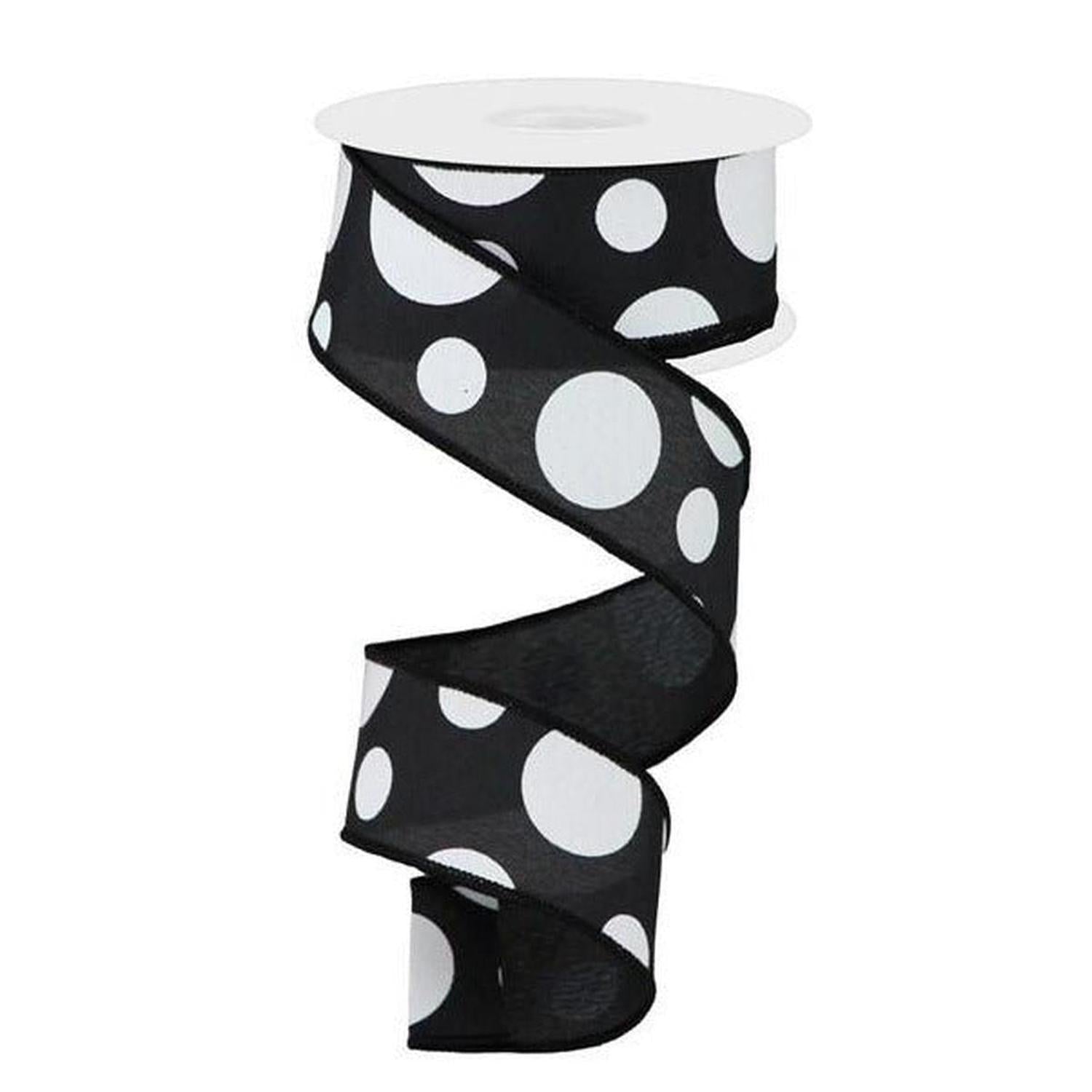 1.5" Giant Three Size Polka Dot Ribbon: Black/White (10 Yards)