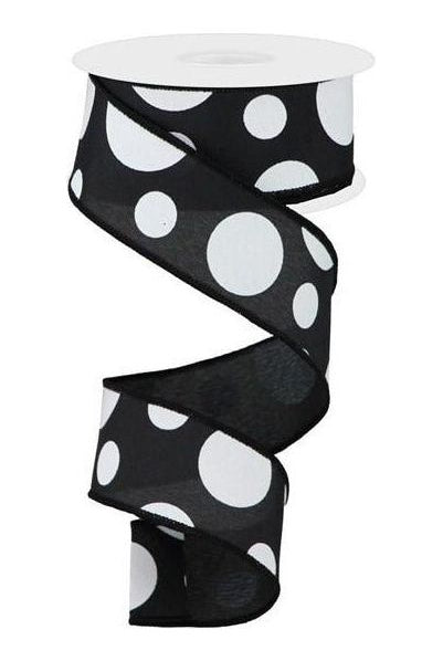 1.5" Giant Three Size Polka Dot Ribbon: Black/White (10 Yards) - Michelle's aDOORable Creations - Wired Edge Ribbon